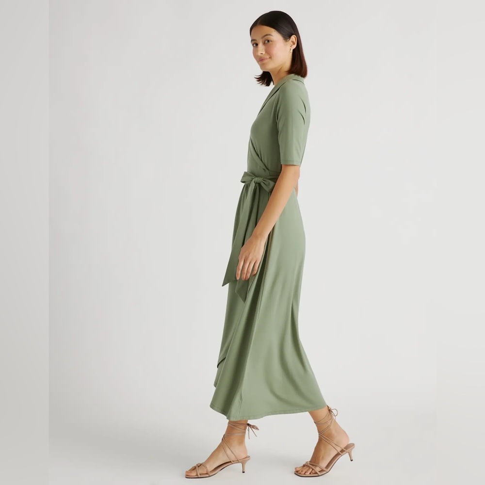 NWT Quince Tencel Jersey Midi Wrap Dress in Sage - Picture 3 of 15